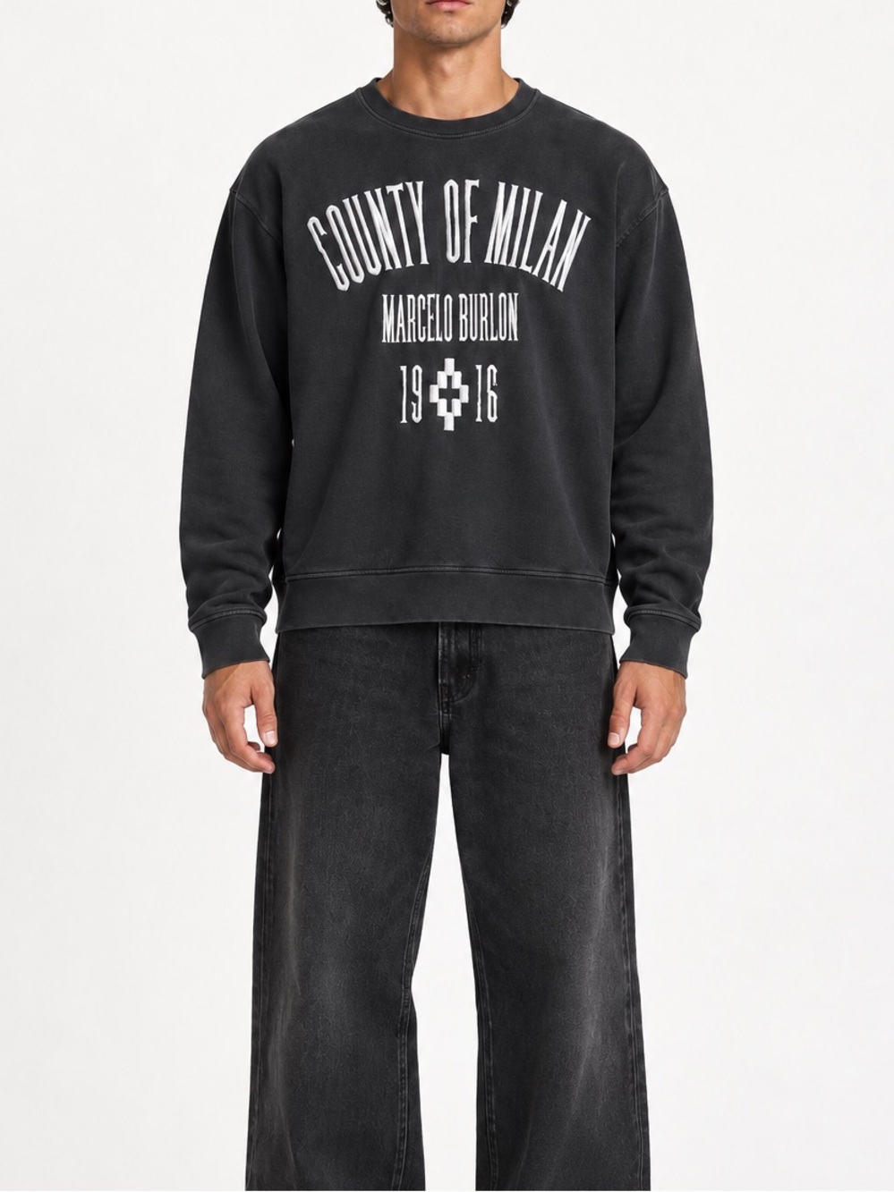 Marcelo Burlon county of Milan black embroidered crewneck sweatshirt